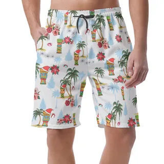 Christmas Tiki White Aloha Beach Shorts For Men