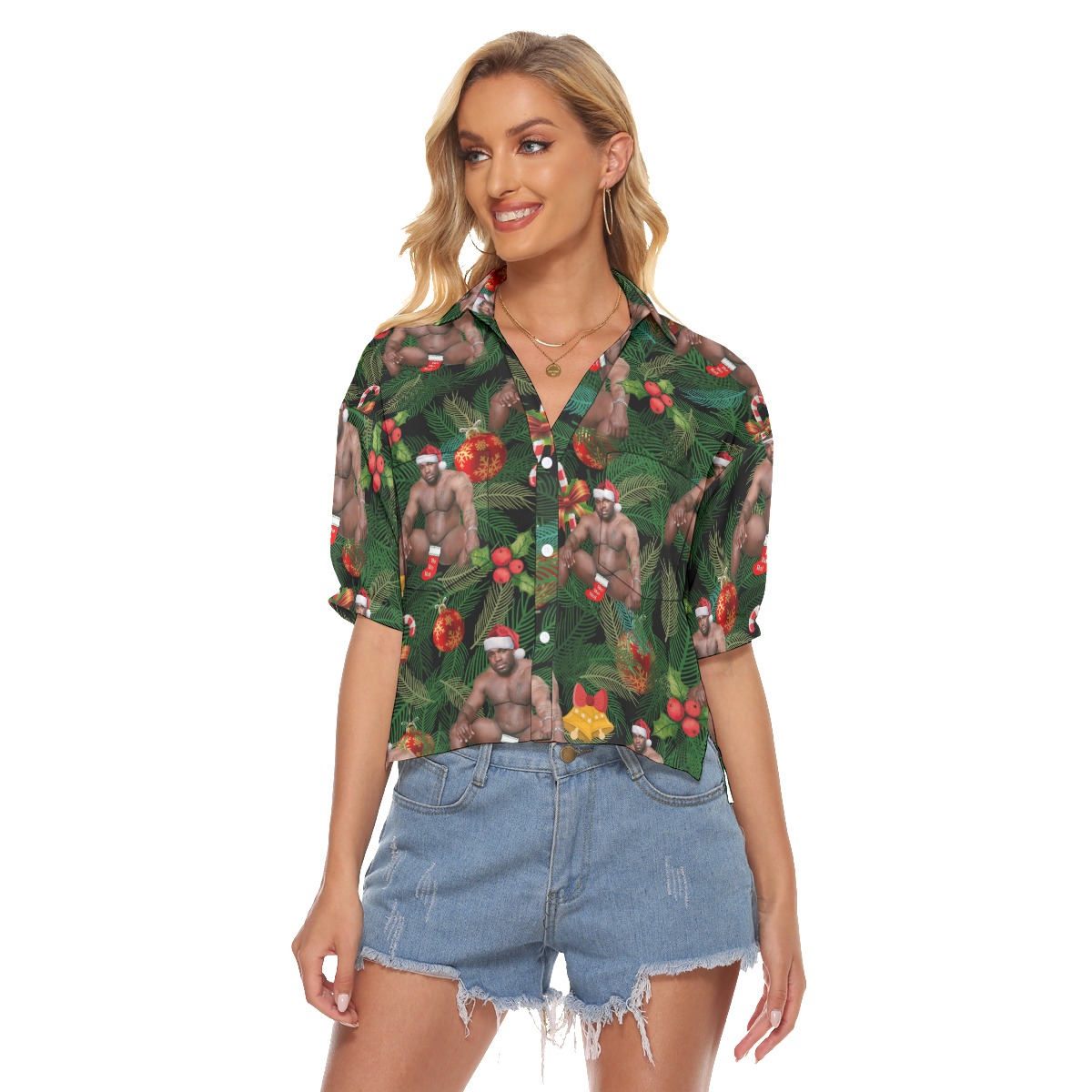 Barry Wood Ugly Christmas Hawaiian Crop Top Shirt For Women - variant image 1
