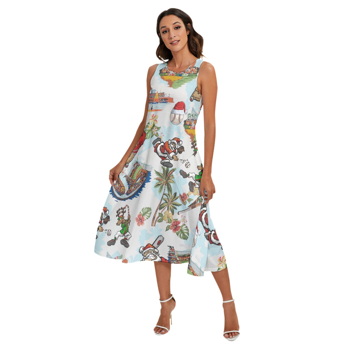 Cute Santa Claus Playing Baseball Aloha Long Dress With Pockets For Women