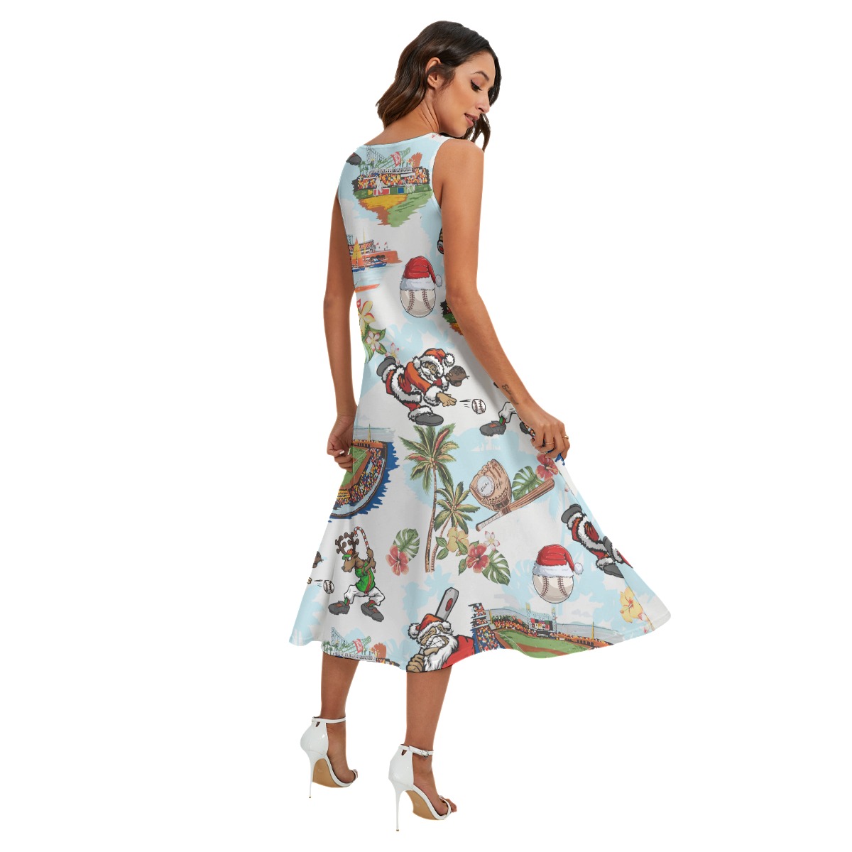 Cute Santa Claus Playing Baseball Aloha Long Dress With Pockets For Women