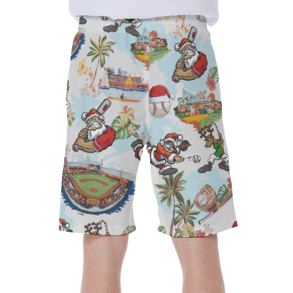 Baseball Santa Claus Hawaiian Swim Trunks For Men