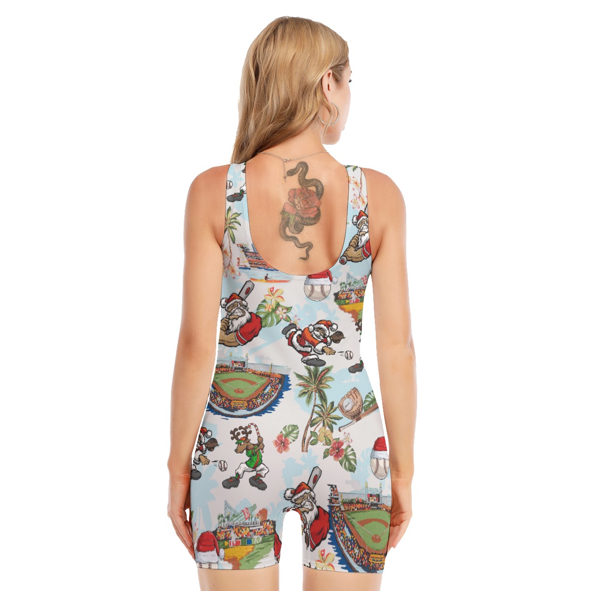 Christmas Santa And Baseball Hawaiian Sleeveless Swimsuit For Women