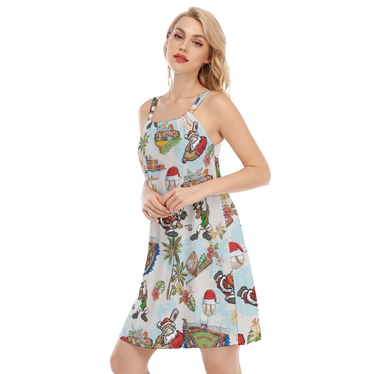 Cute Santa Playing Baseball Christmas Aloha Dress For Women