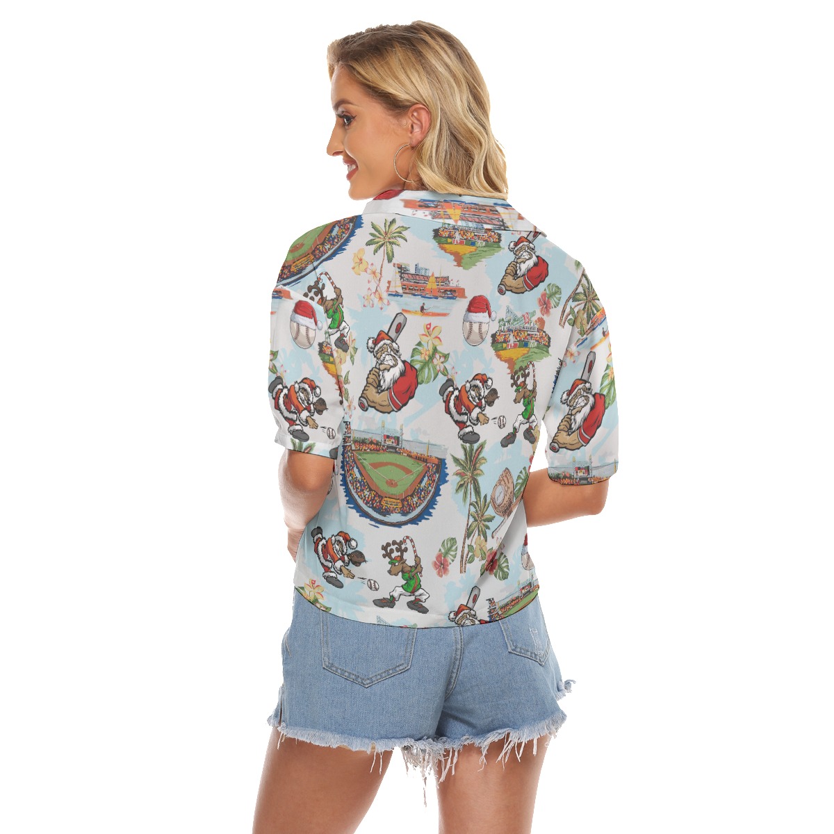 Funny Santa Baseball Christmas Aloha Crop Top Shirt For Women