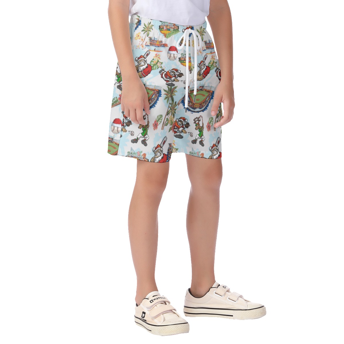 Christmas Santa Playing Baseball Aloha Board Shorts For Kids