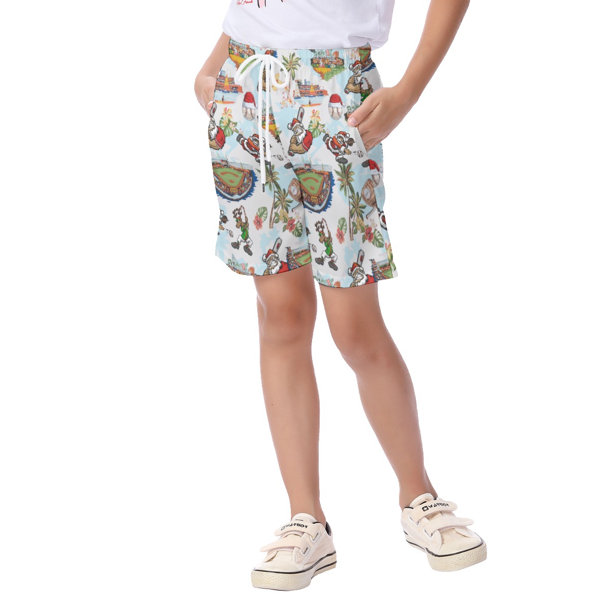 Christmas Santa Playing Baseball Aloha Board Shorts For Kids