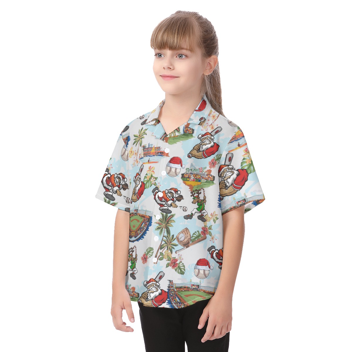 Cute Santa Claus Playing Baseball Hawaiian Shirt For Kids