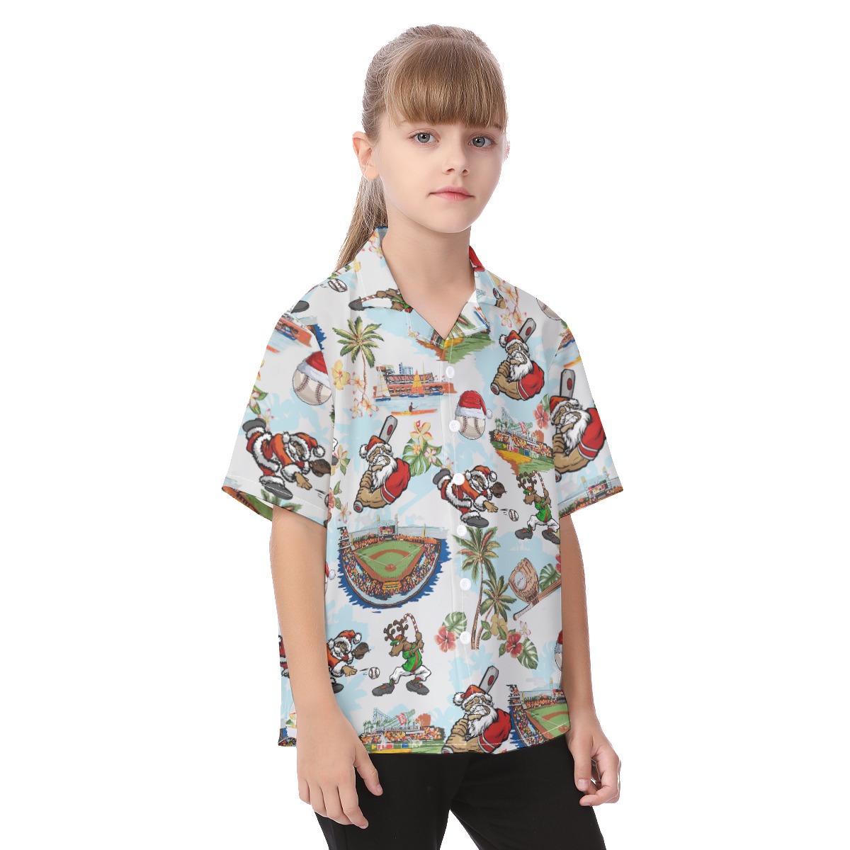 Cute Santa Claus Playing Baseball Hawaiian Shirt For Kids