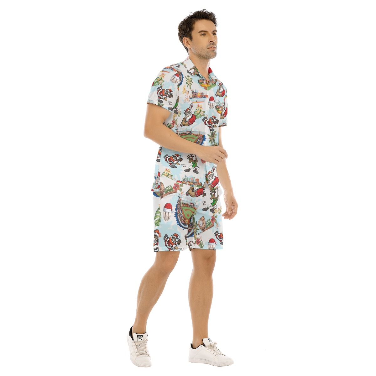 Santa Claus Baseball Xmas Hawaiian Shirt And Shorts For Men