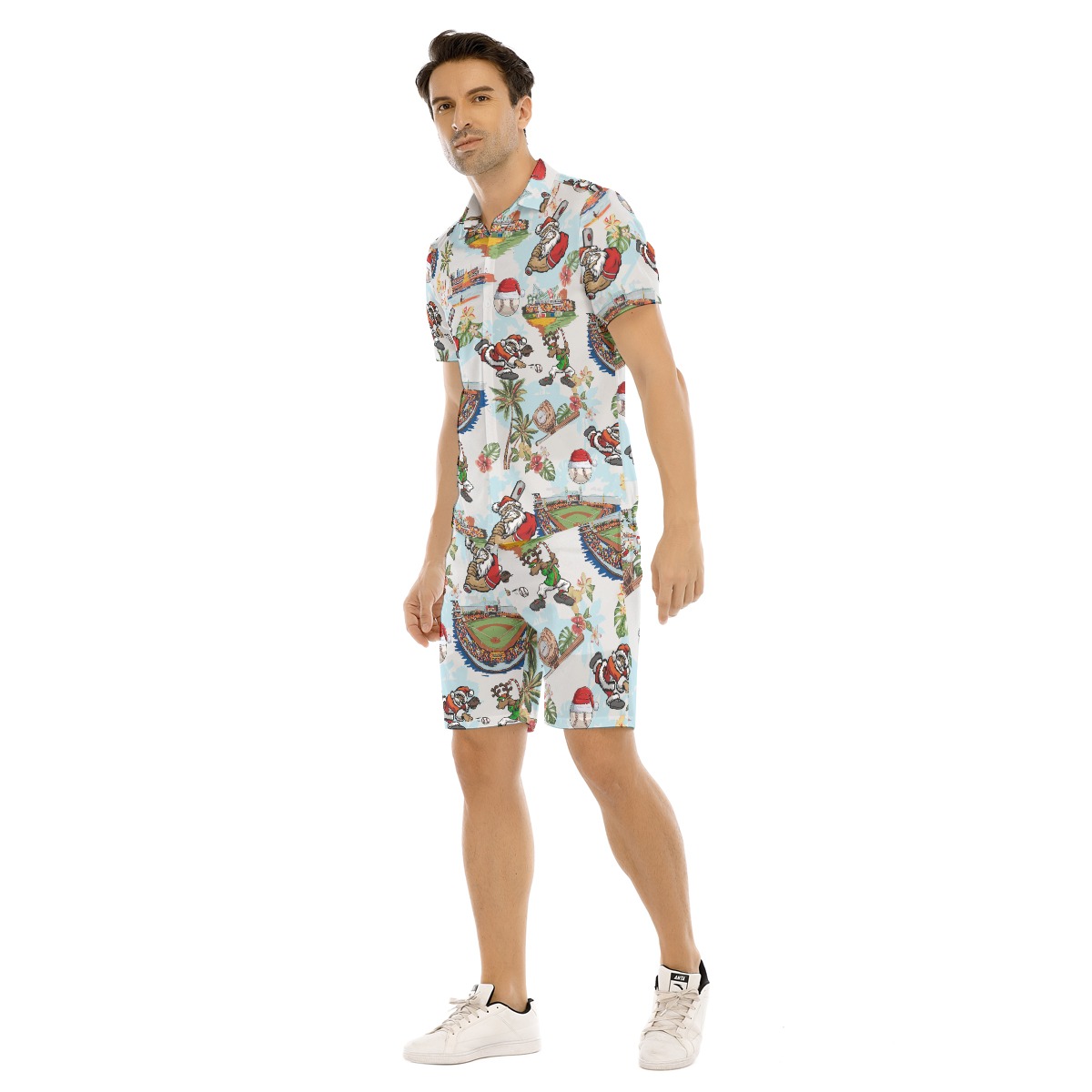 Santa Claus Baseball Xmas Hawaiian Shirt And Shorts For Men