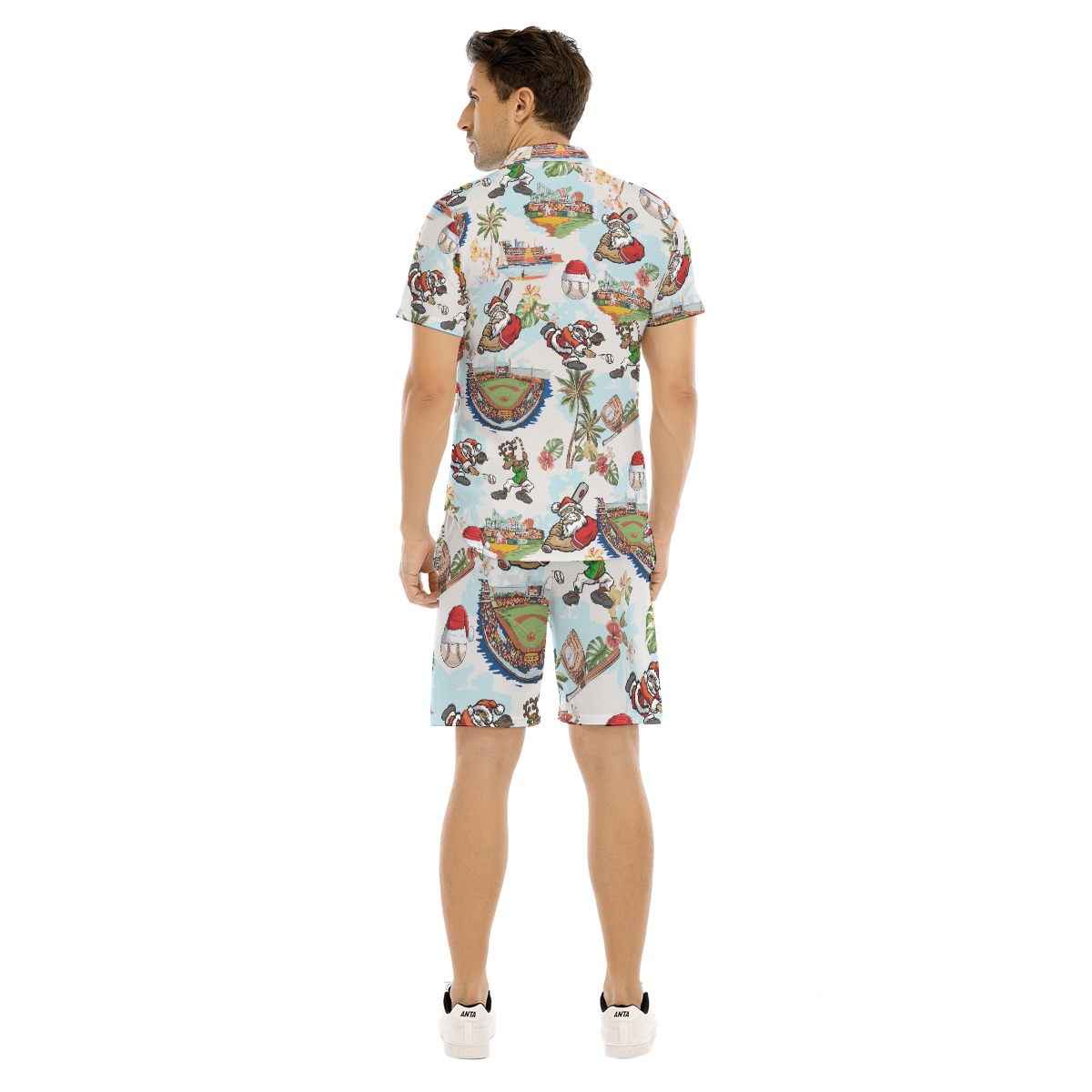 Santa Claus Baseball Xmas Hawaiian Shirt And Shorts For Men