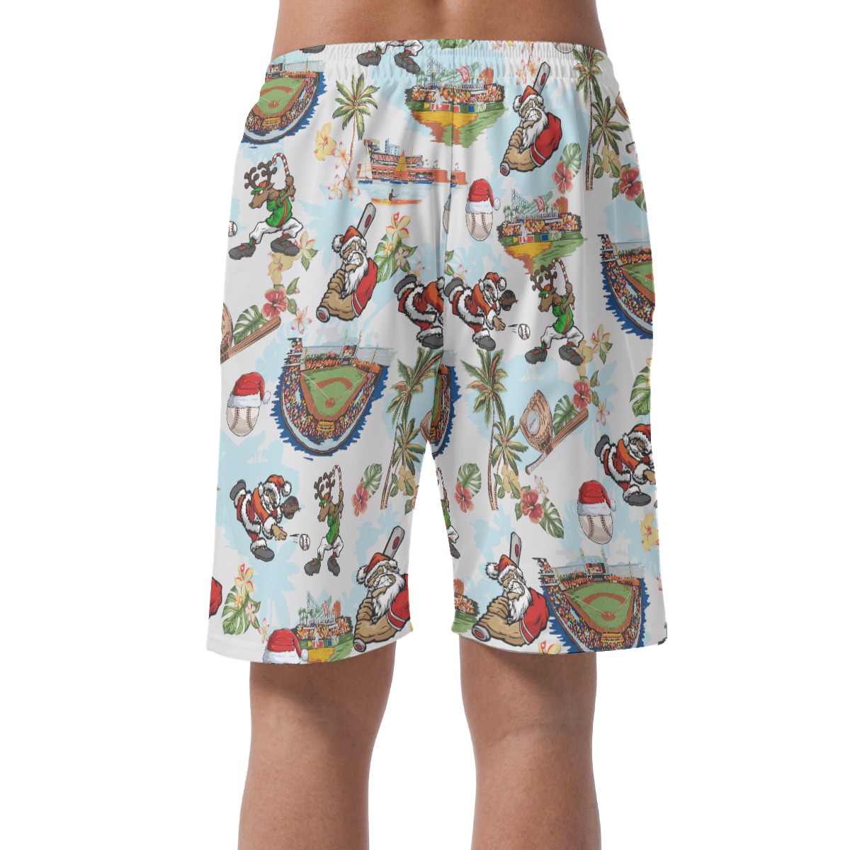 Christmas Santa Playing Baseball Hawaiian Beach Shorts For Men