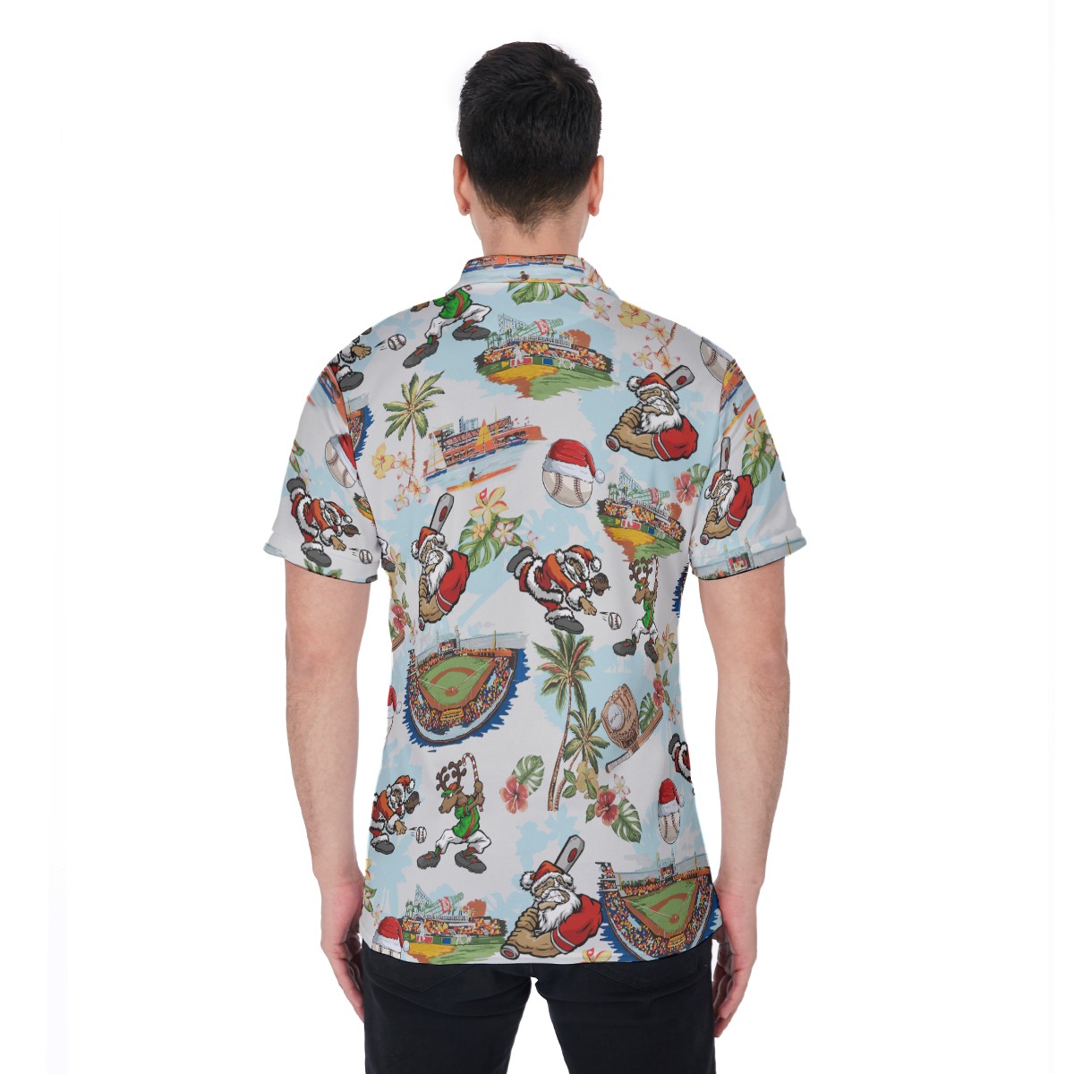 Santa Claus Playing Baseball Aloha Polo Shirt For Men