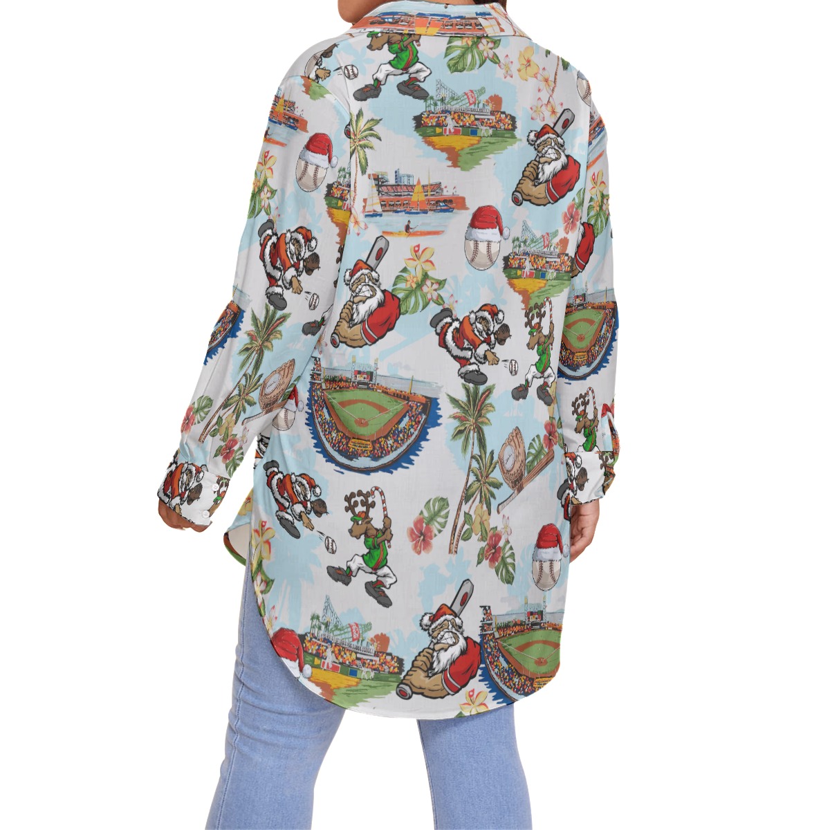 Santa Playing Baseball Christmas Women's Plus Size Hawaiian Shirt