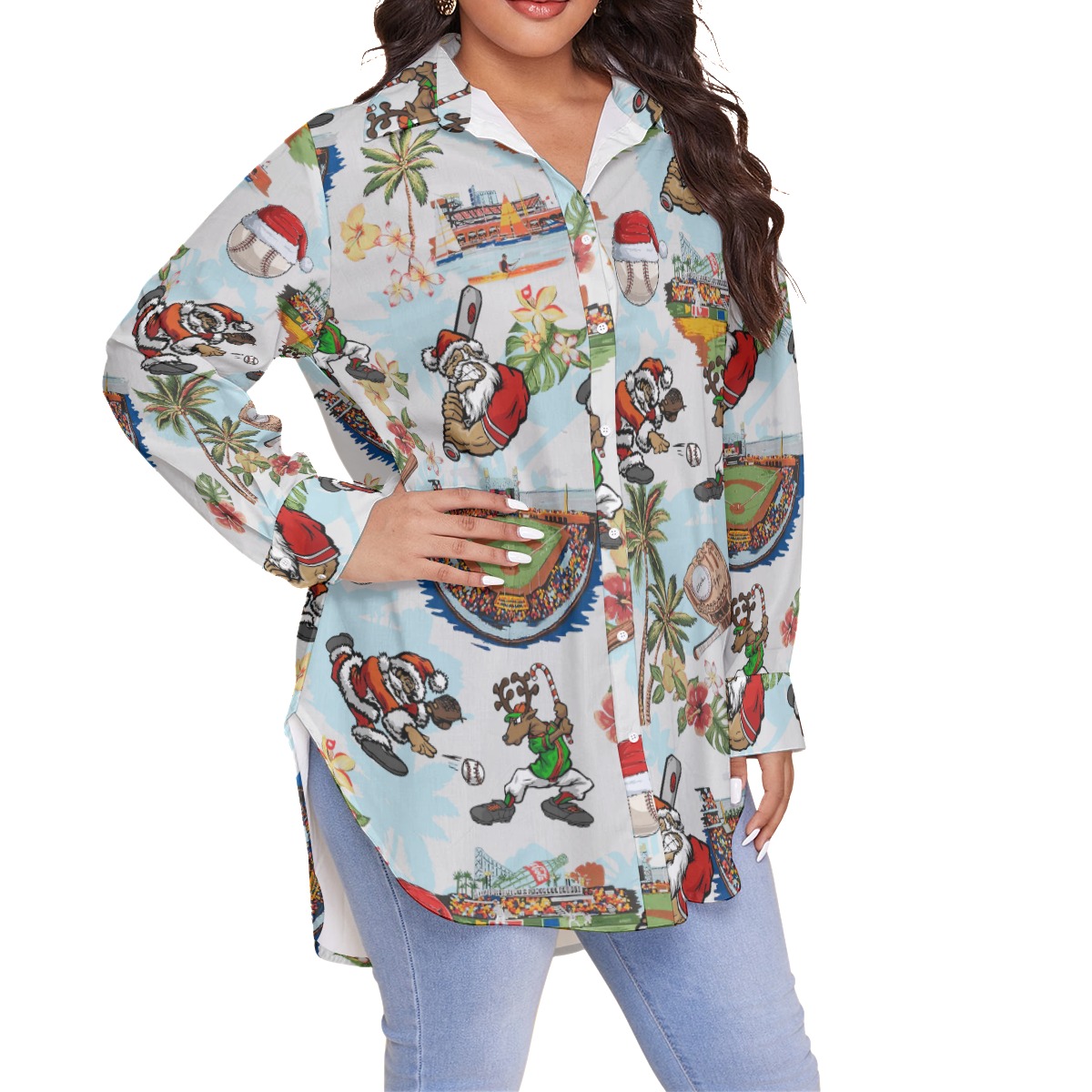 Santa Playing Baseball Christmas Women's Plus Size Hawaiian Shirt