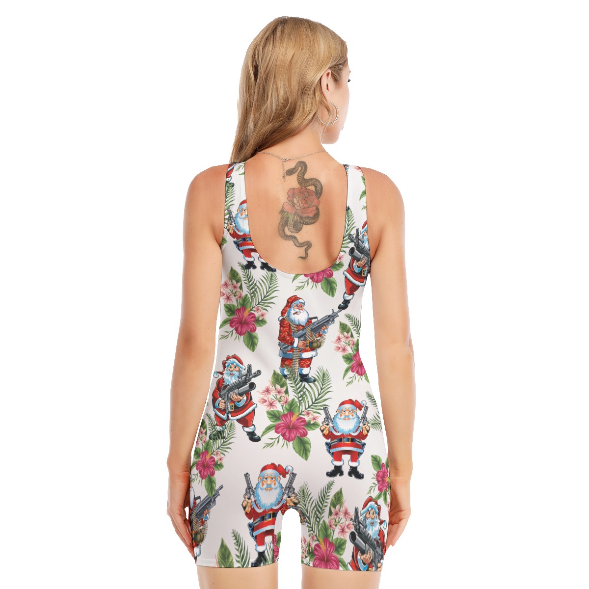 Santa With Gun Hawaiian Sleeveless Swimsuit For Women