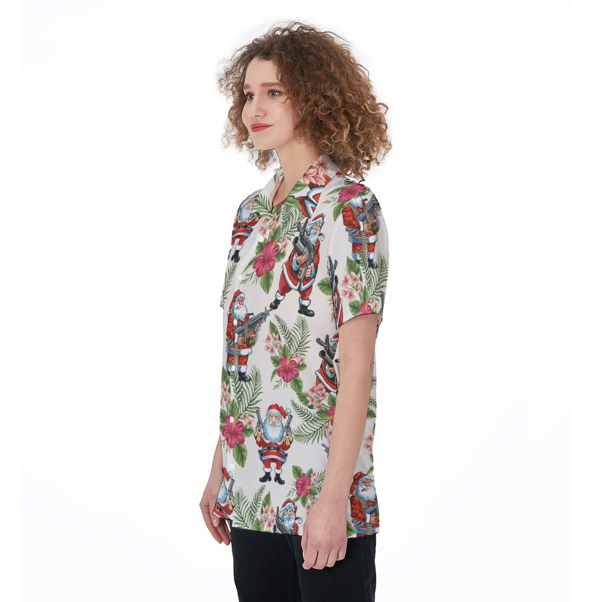 Funny Santa With Machine Gun Aloha Shirt For Women
