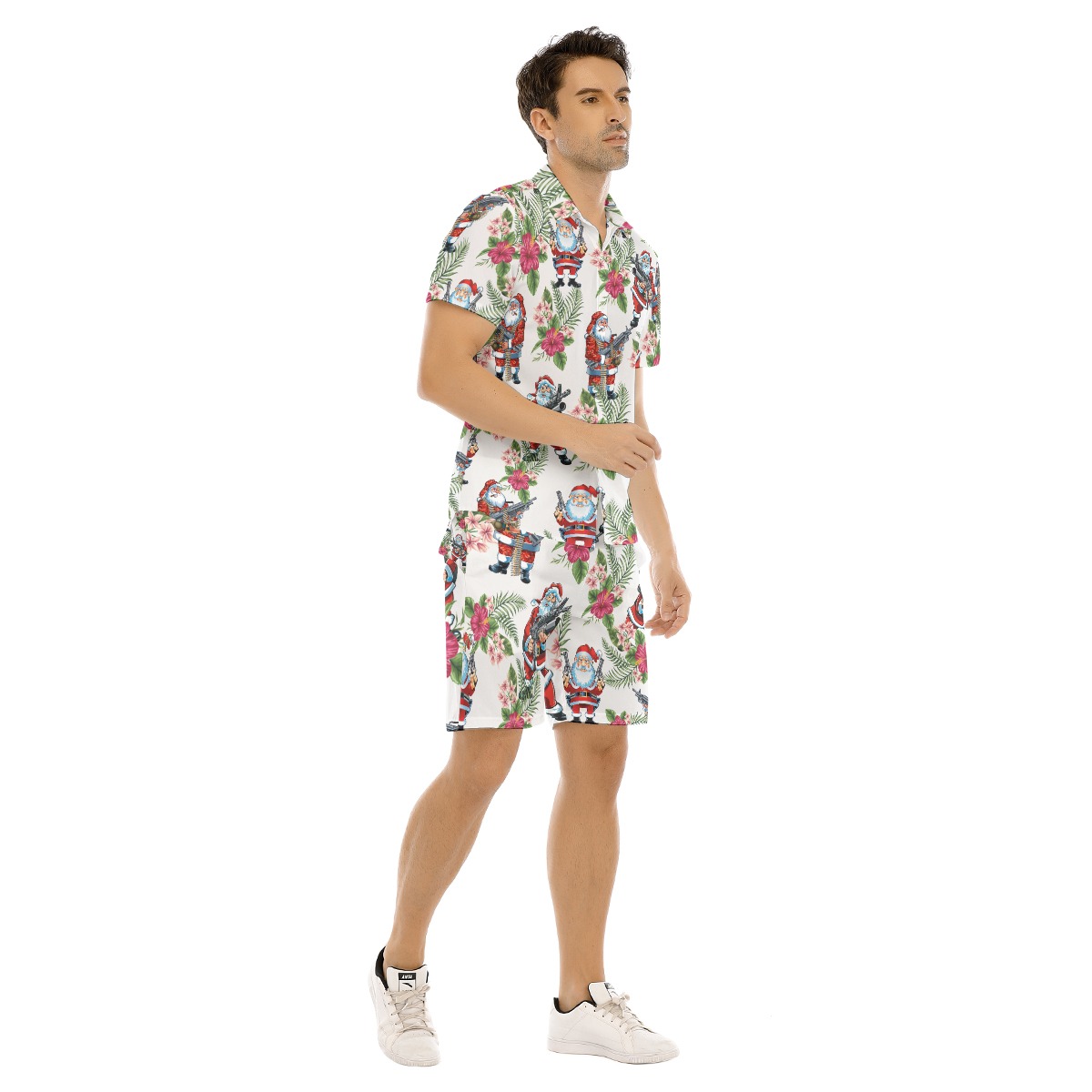 Tactical Santa Floral Hawaiian Shirt And Shorts For Men