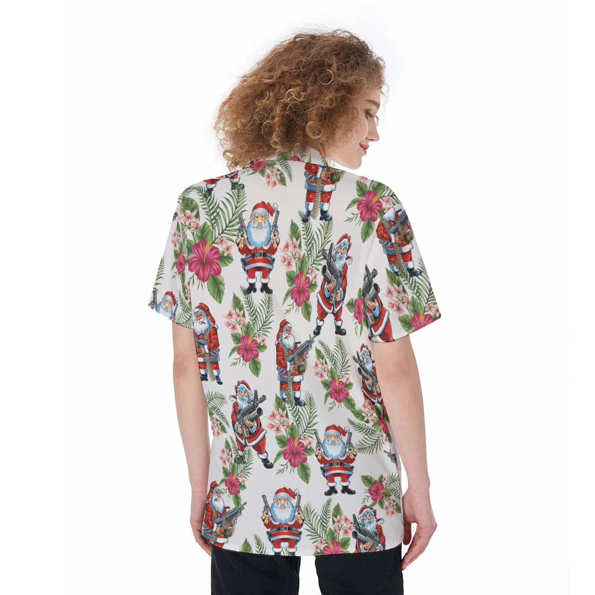 Funny Santa With Machine Gun Aloha Shirt For Women