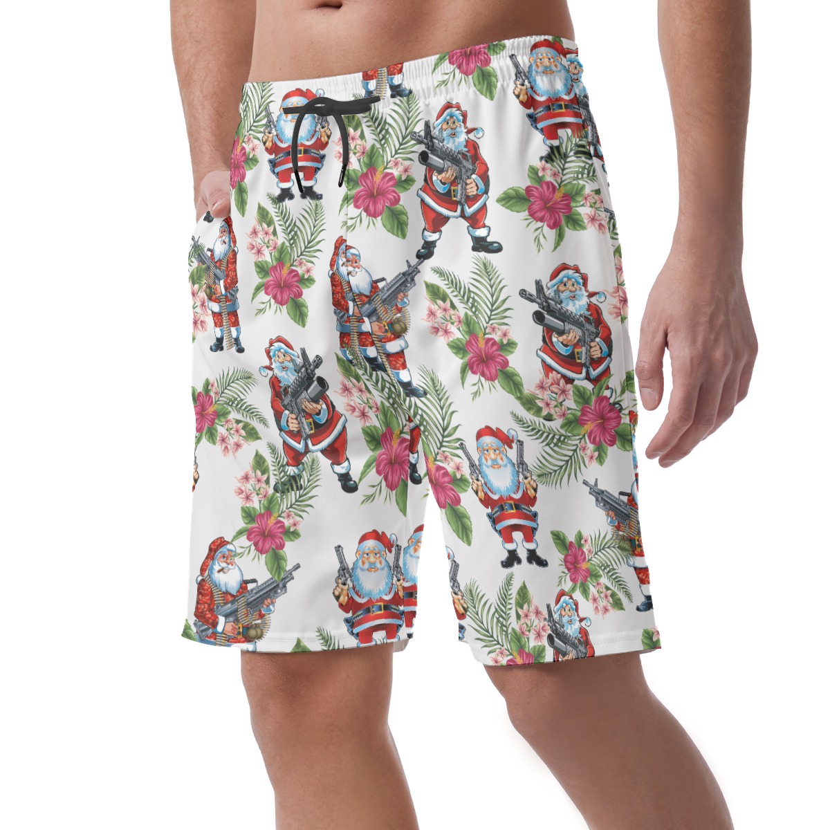 Santa With Gun Aloha Beach Shorts For Men