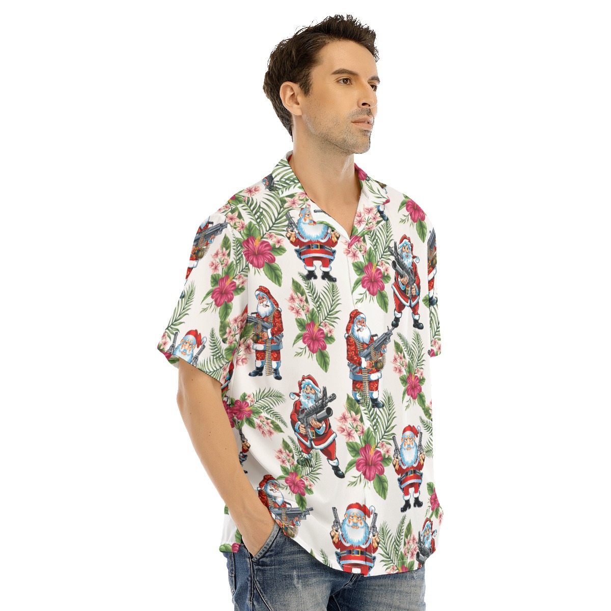 Funny Santa Claus With Gun Christmas Hawaiian Shirt