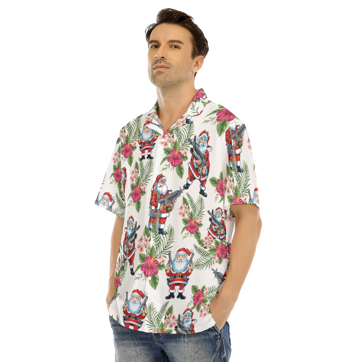 Funny Santa Claus With Gun Christmas Hawaiian Shirt