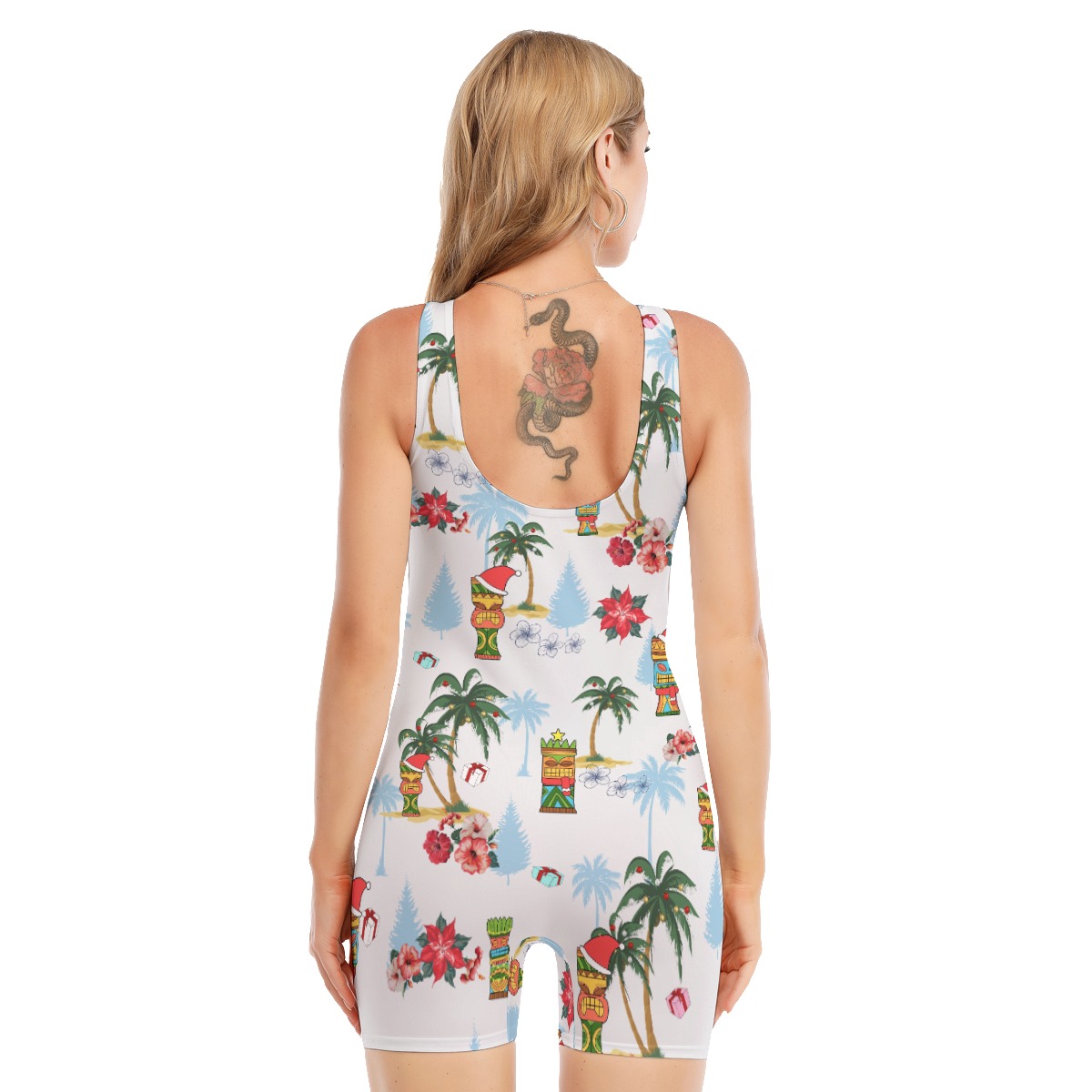 Tiki Christmas Hawaiian Sleeveless Swimsuit For Women