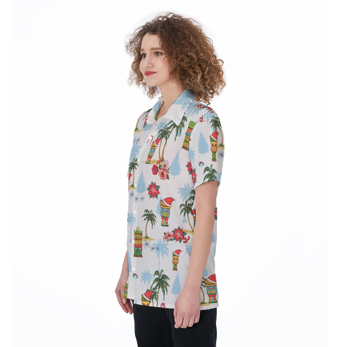 Tiki Christmas White Aloha Shirt For Women
