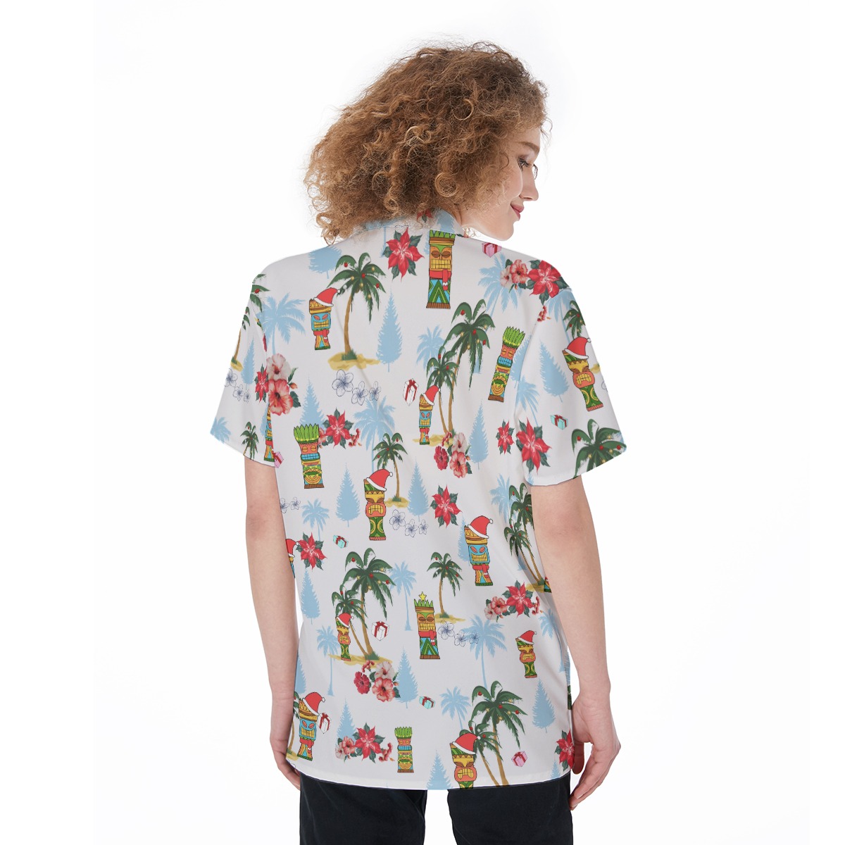 Tiki Christmas White Aloha Shirt For Women