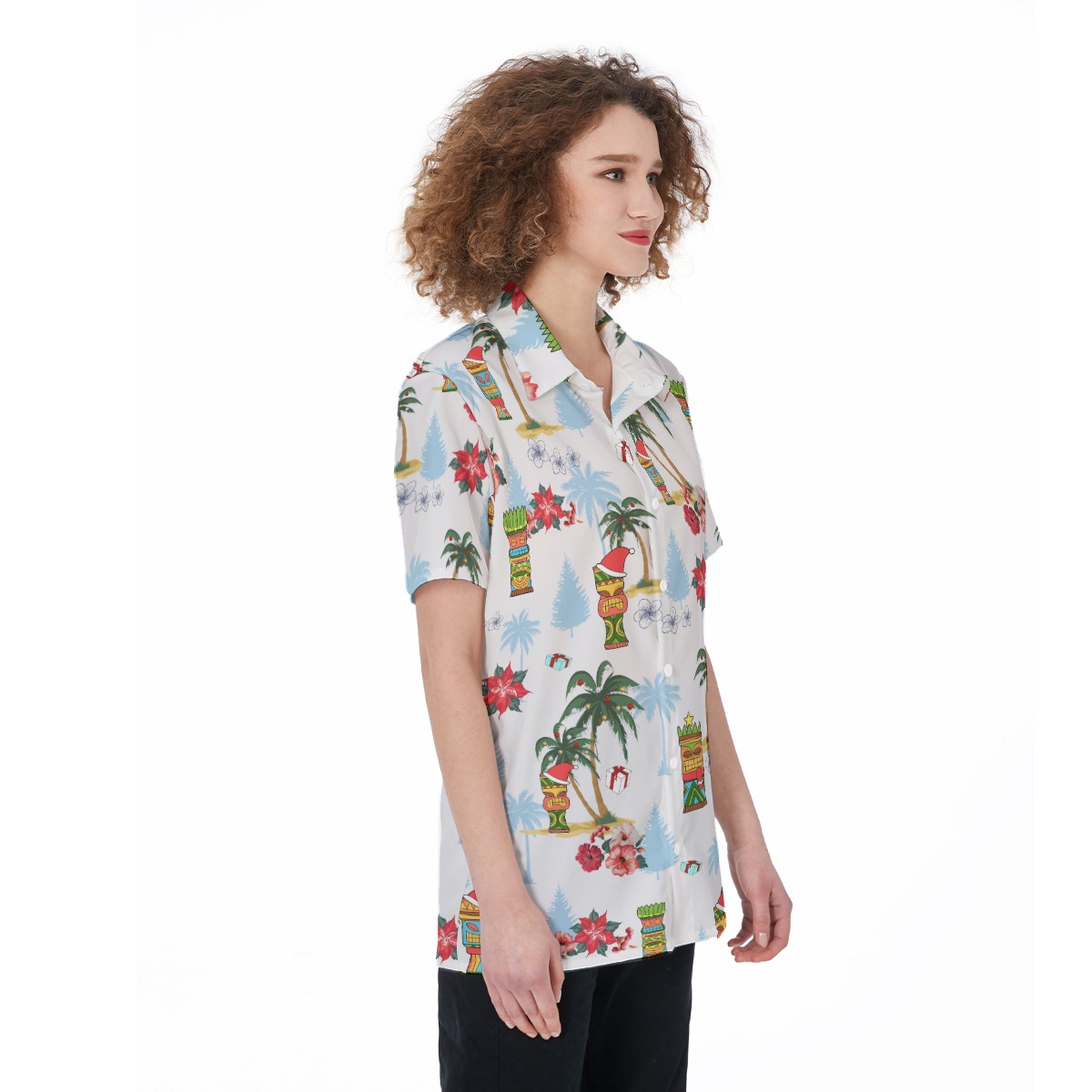 Tiki Christmas White Aloha Shirt For Women