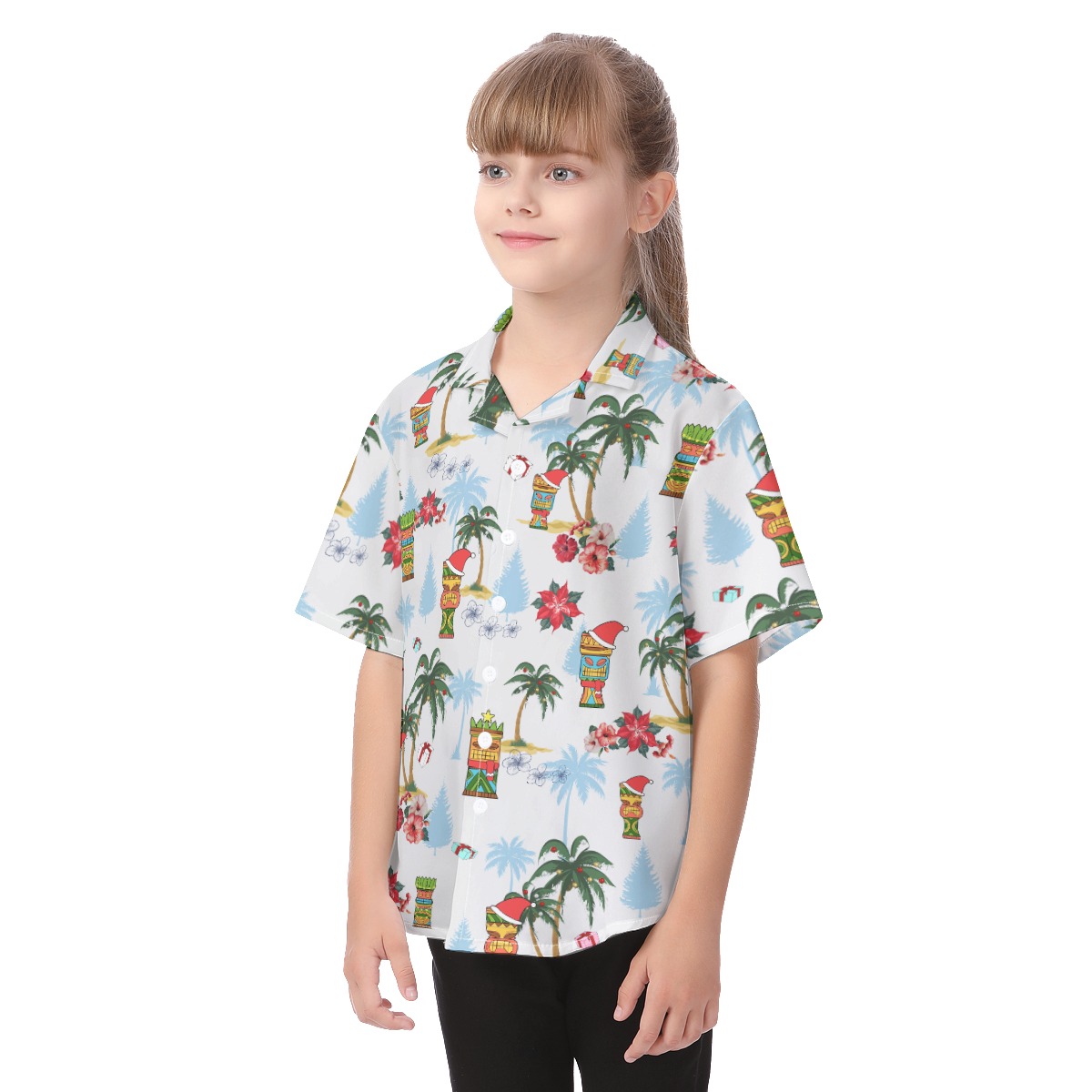 Christmas Tiki Hawaiian Button Up Shirt For Kids