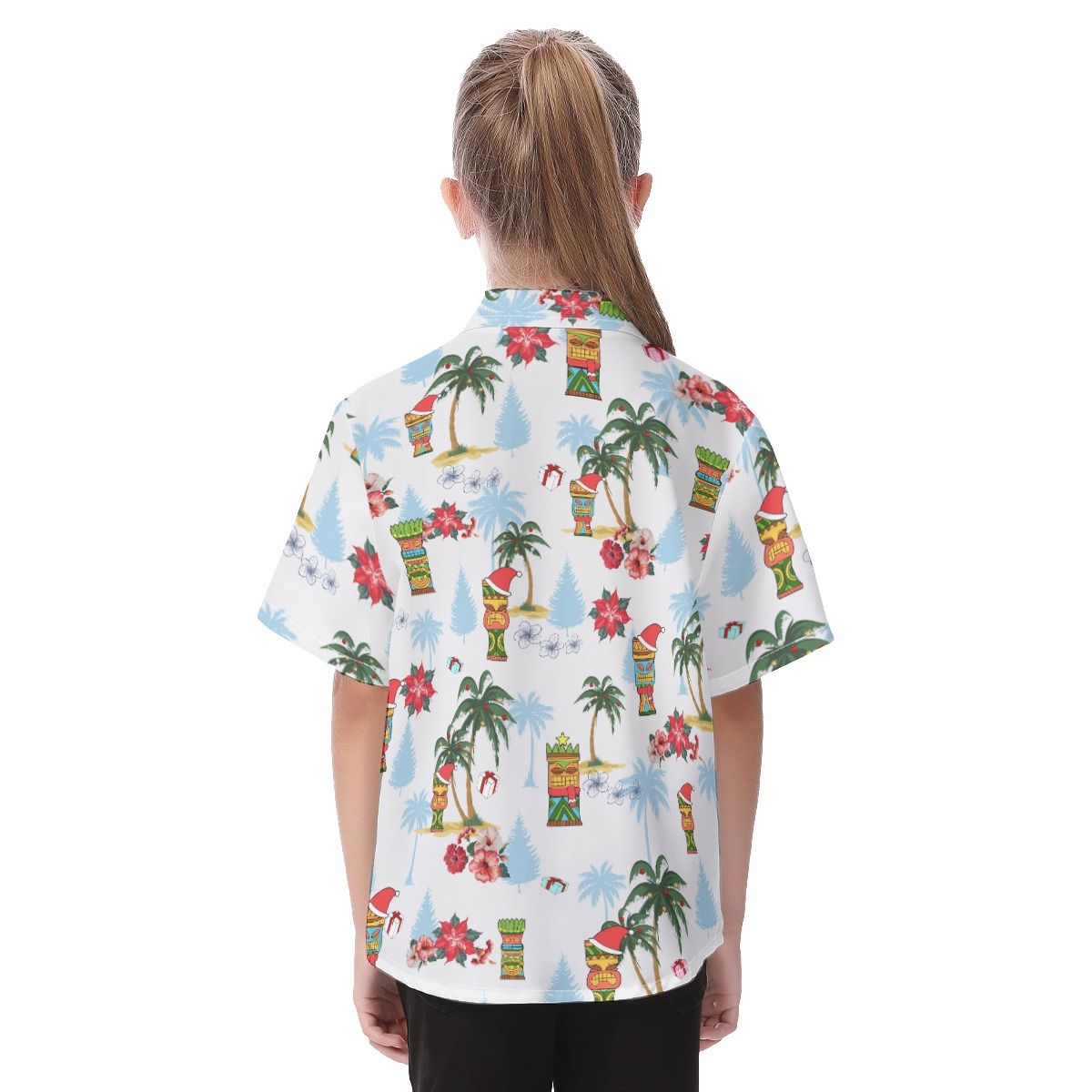 Christmas Tiki Hawaiian Button Up Shirt For Kids