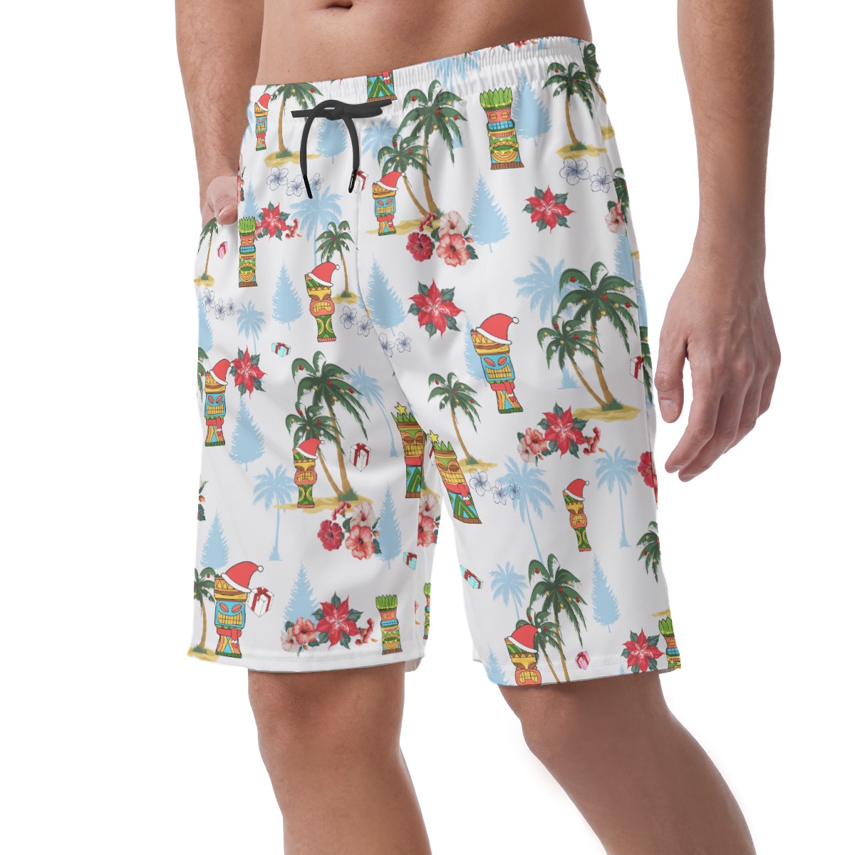 Christmas Tiki White Aloha Beach Shorts For Men