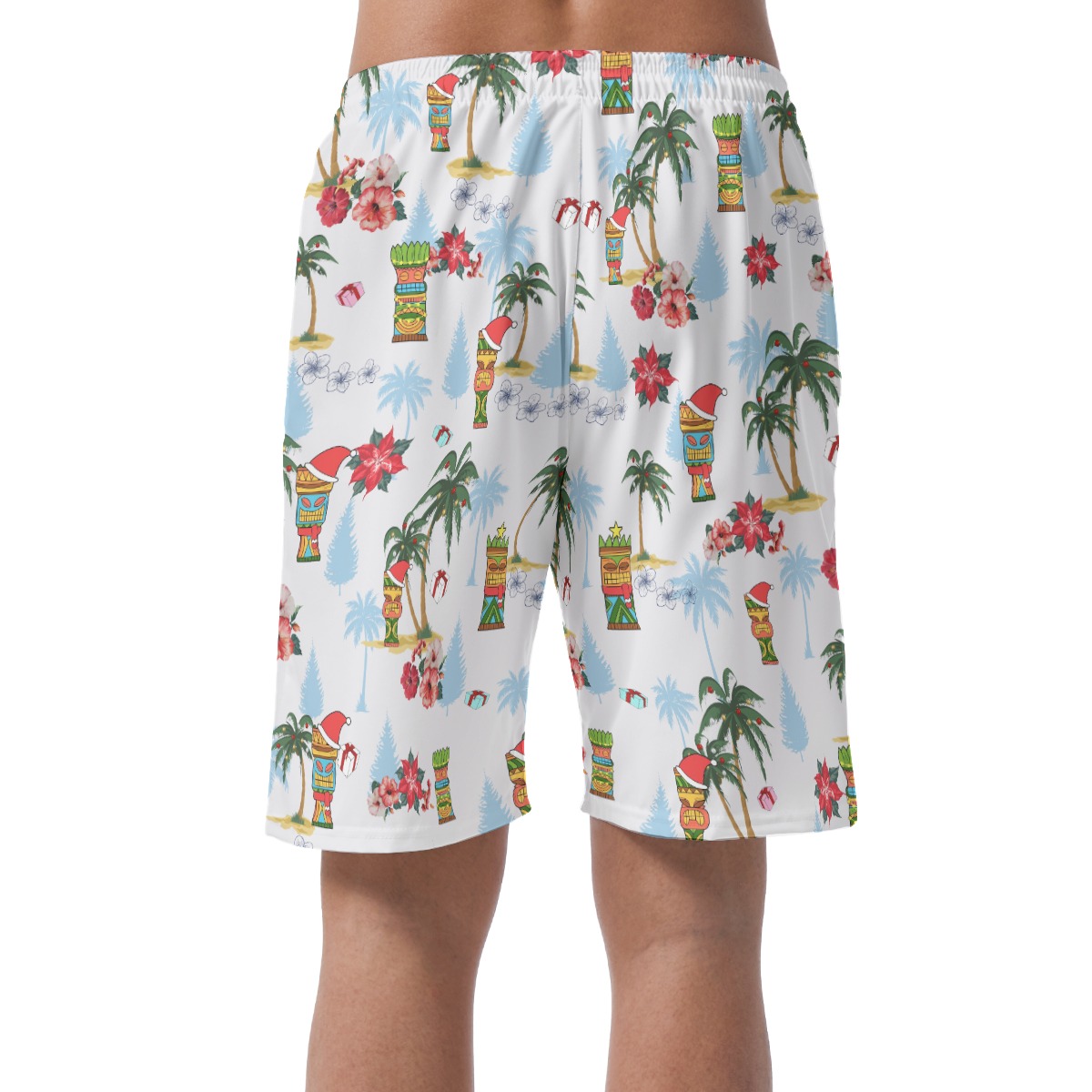Christmas Tiki White Aloha Beach Shorts For Men