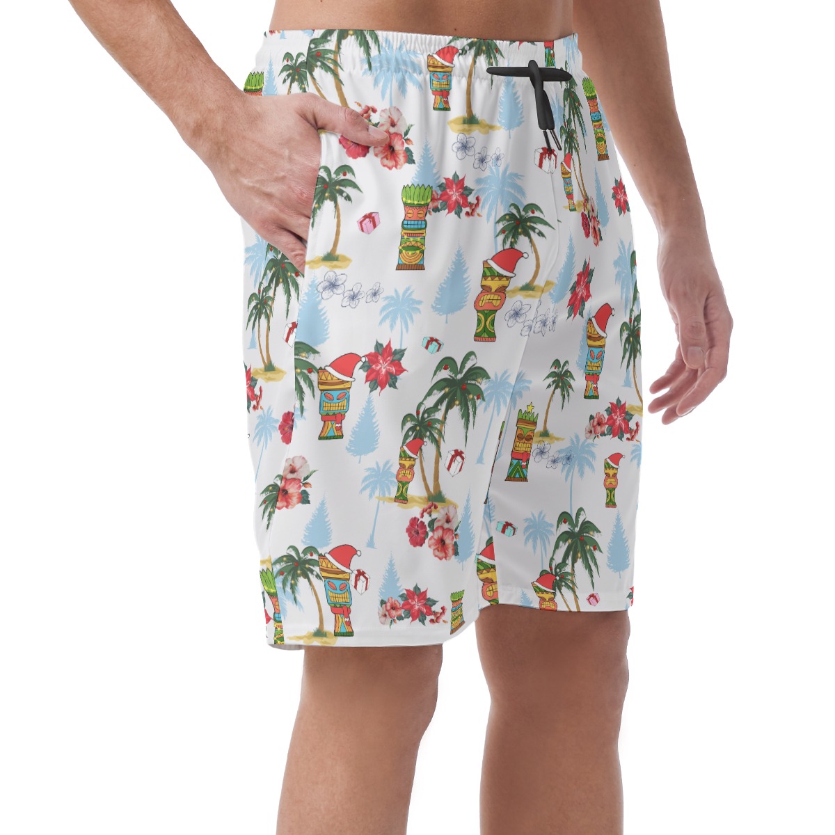 Christmas Tiki White Aloha Beach Shorts For Men