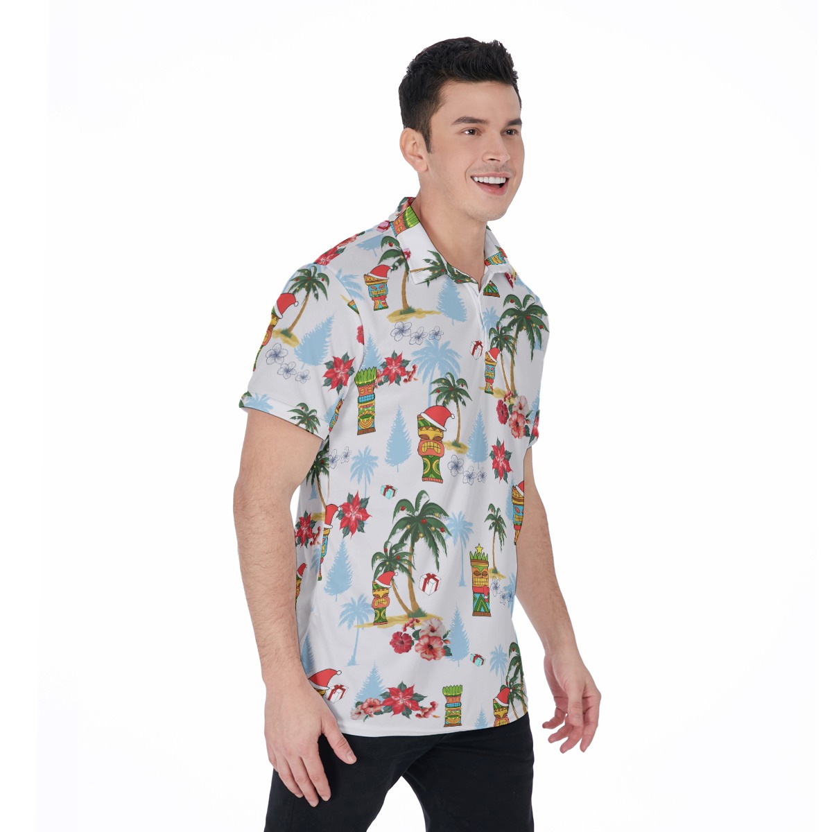 Christmas Tiki Hawaiin Polo Shirt For Men