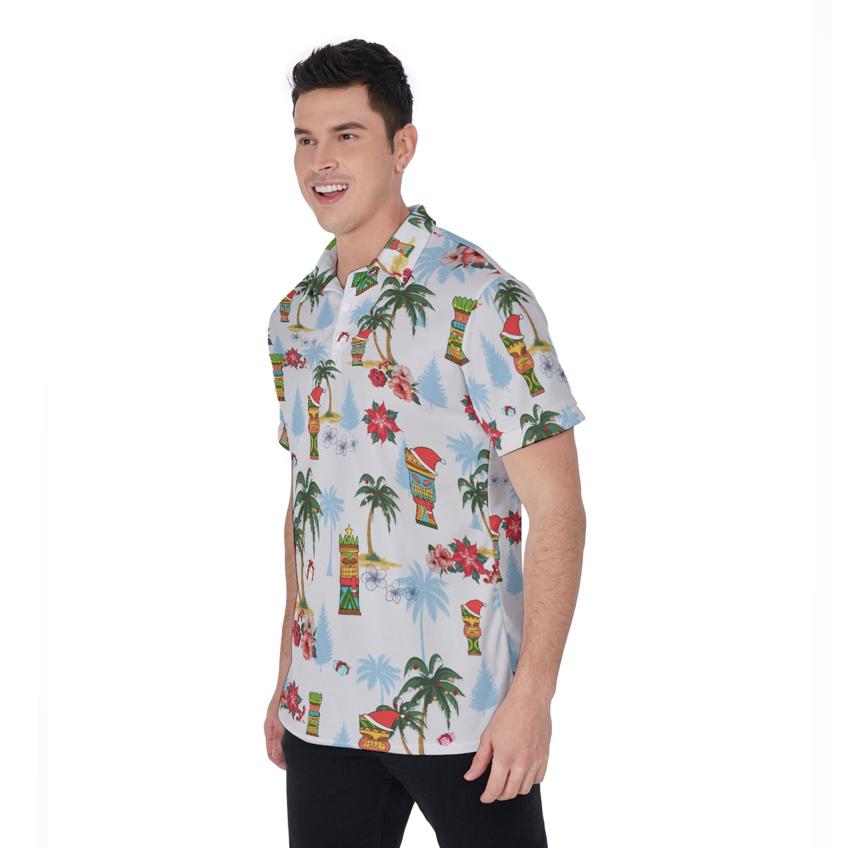 Christmas Tiki Hawaiin Polo Shirt For Men