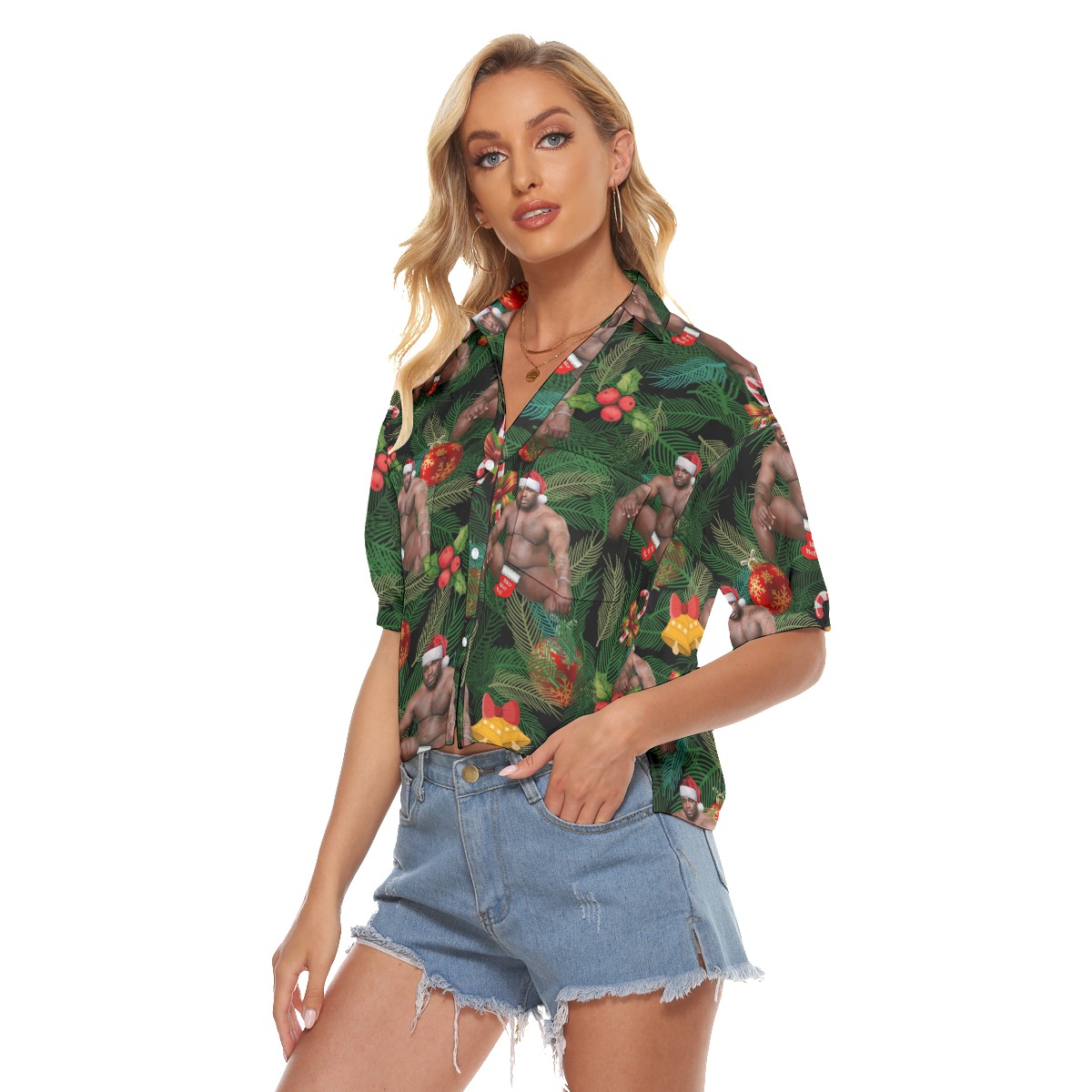 Barry Wood Ugly Christmas Hawaiian Crop Top Shirt For Women