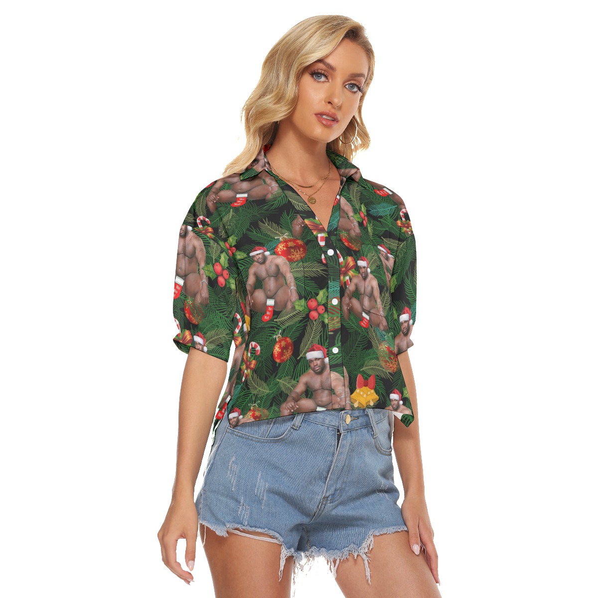 Barry Wood Ugly Christmas Hawaiian Crop Top Shirt For Women
