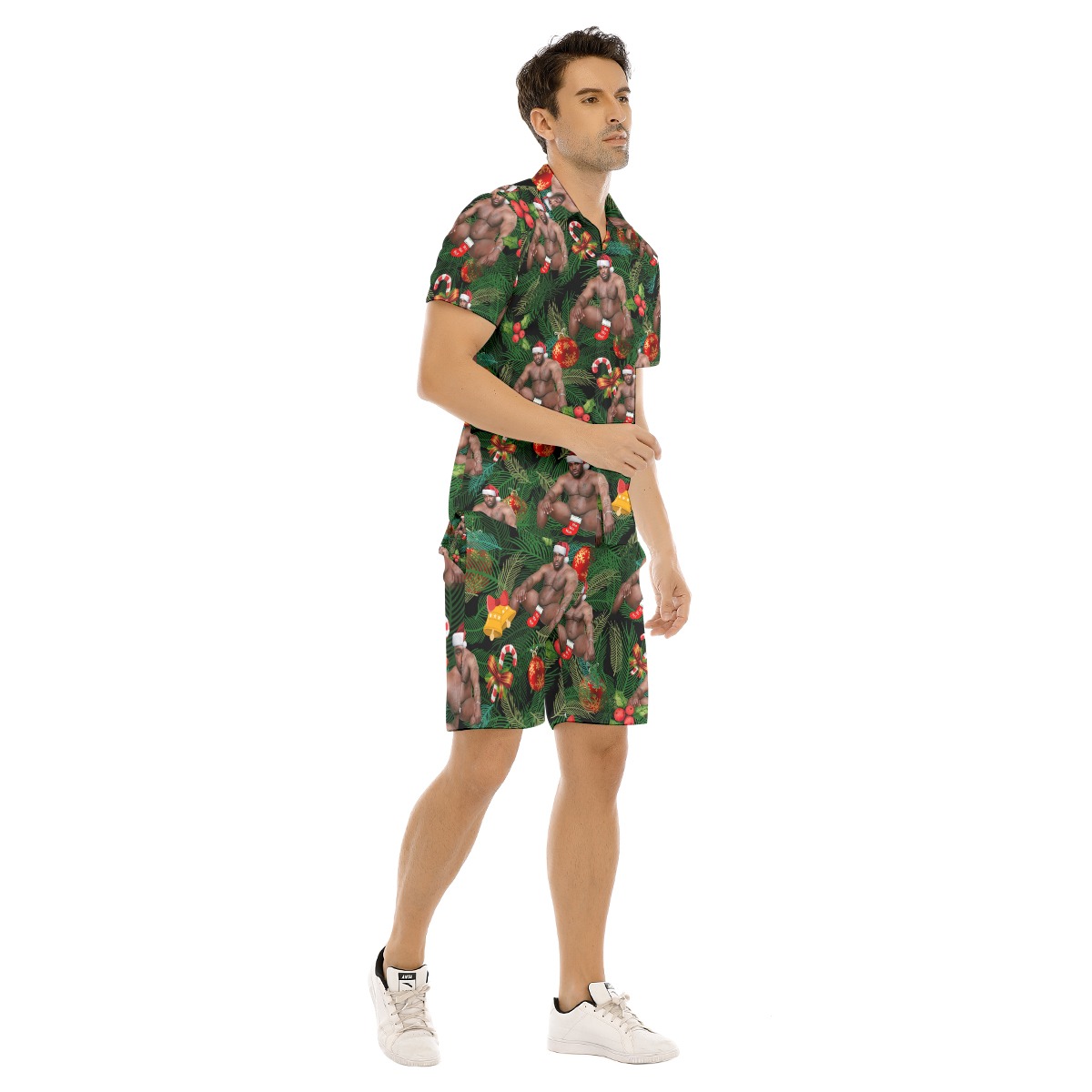 Set Christmas Barry Wood Hawaiian Shirt And Shorts For Men