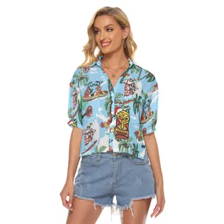 Ugly Christmas Hawaiian Crop Top Shirt For Women