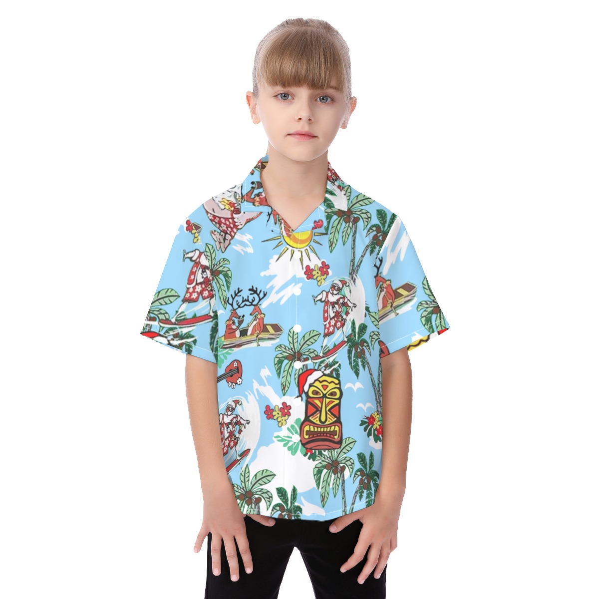 Tropical Christmas Aloha Button Up Shirt For Kids - variant image 1