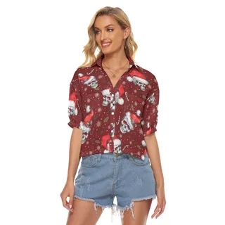 Christmas Skull Aloha V-Neck Shirt For Women