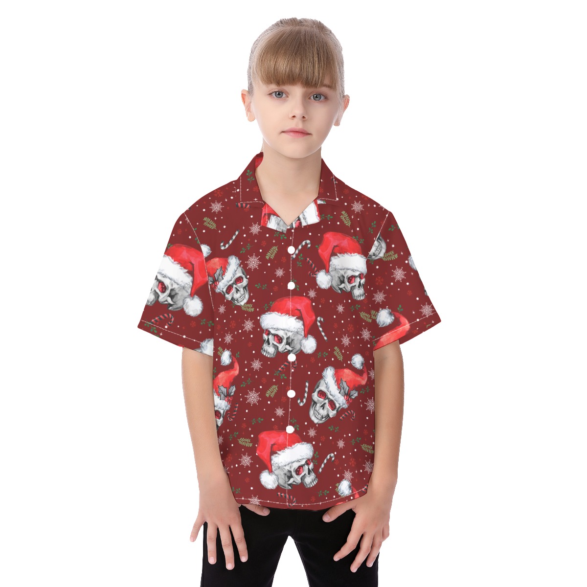 Unique Christmas Skull Aloha Shirt For Kids - variant image 1