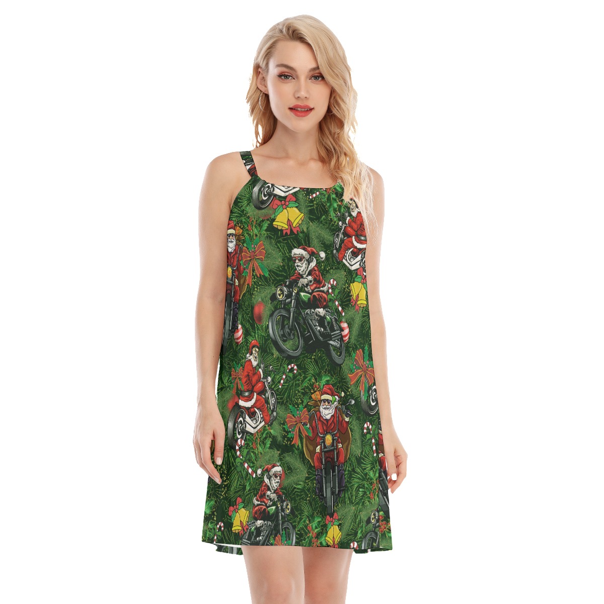 Funny Santa Biker Hawaiian Cami Dress For Women - variant image 1