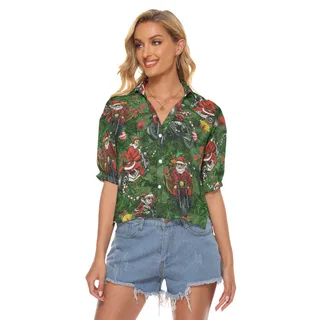 Amazing Santa Biker Hawaiian Crop Top Shirt For Women