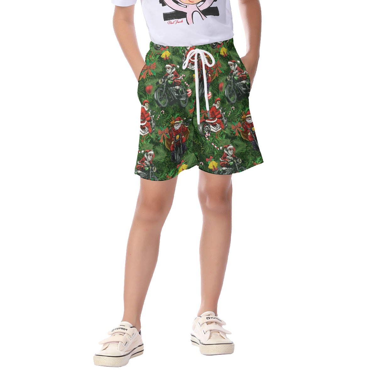 Santa Claus Riding Motorcycle Hawaiian Beach Shorts For Kids - variant image 1