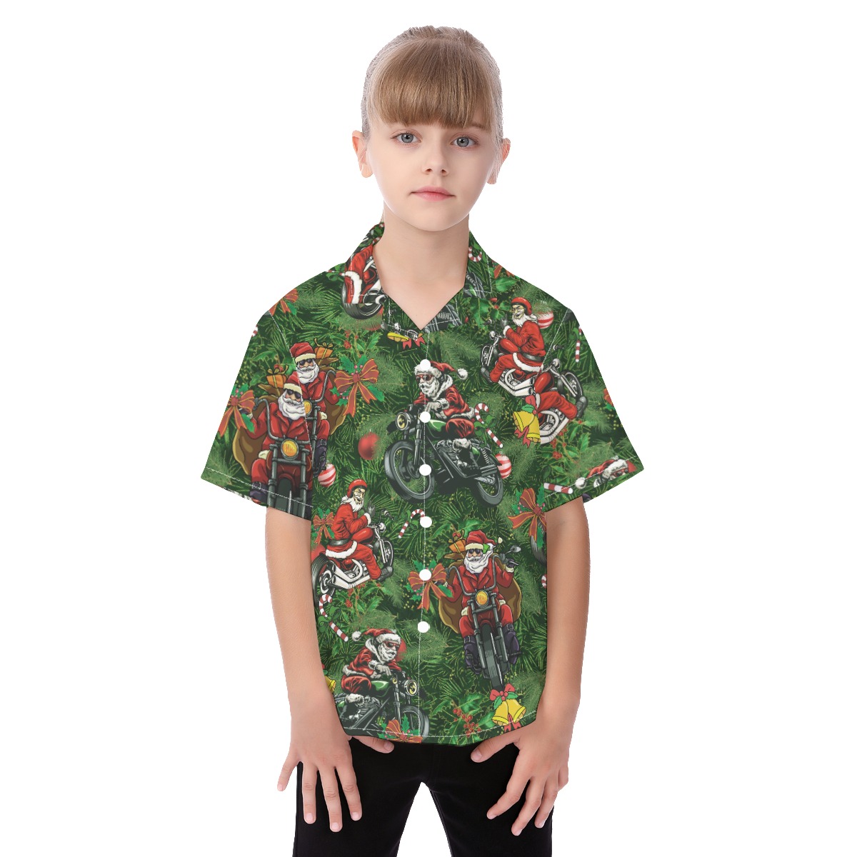 Funny Santa Riding Motorcycle Aloha Shirt For Kids - variant image 1