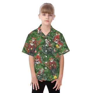 Funny Santa Riding Motorcycle Aloha Shirt For Kids