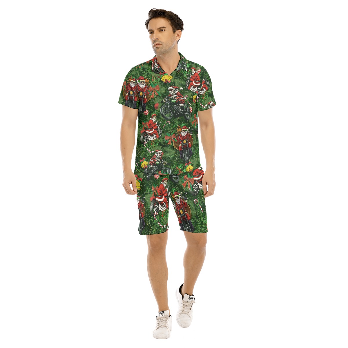 Motorcycle Santa Claus Hawaiian Shirt And Shorts For Men - variant image 1